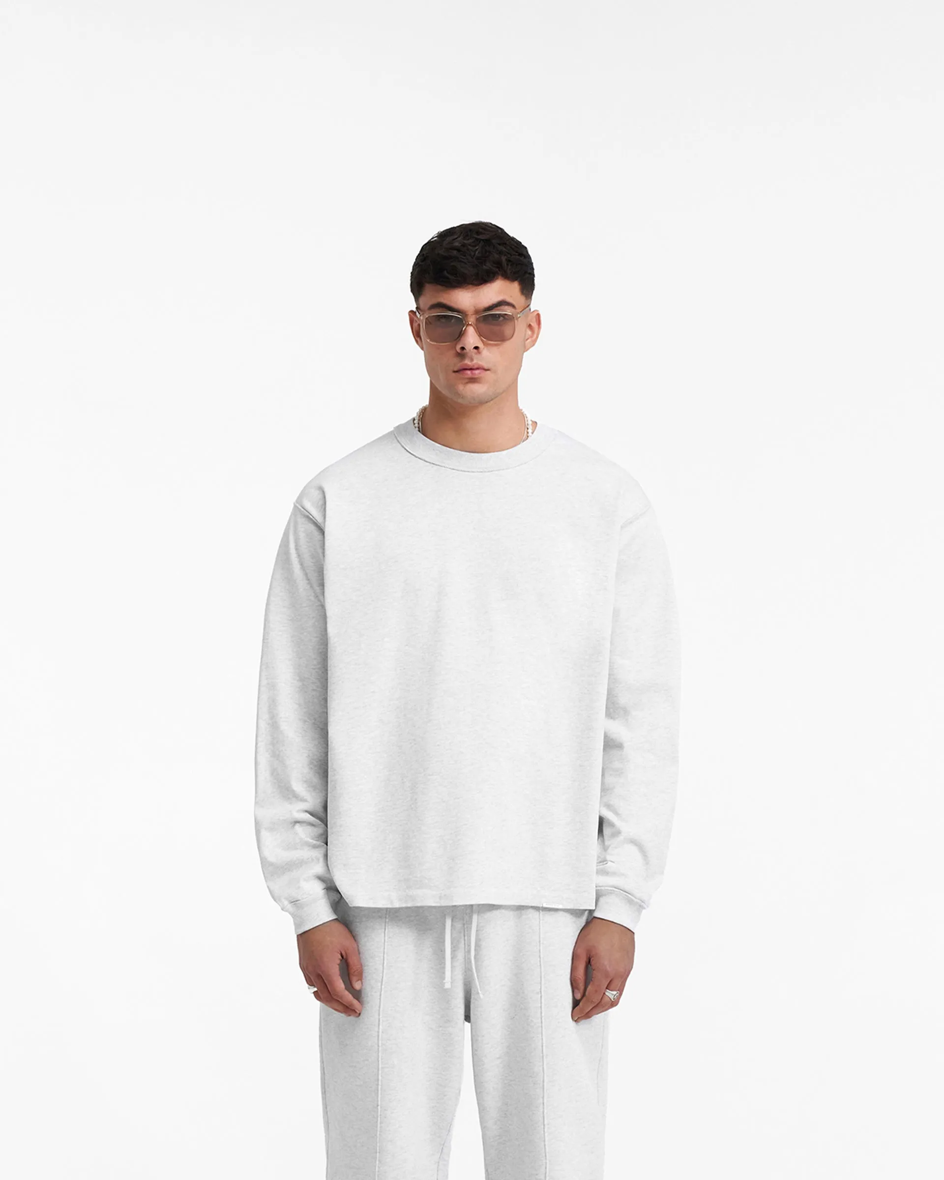 Heavyweight Initial Long Sleeve T-Shirt - Ice Grey Marl
