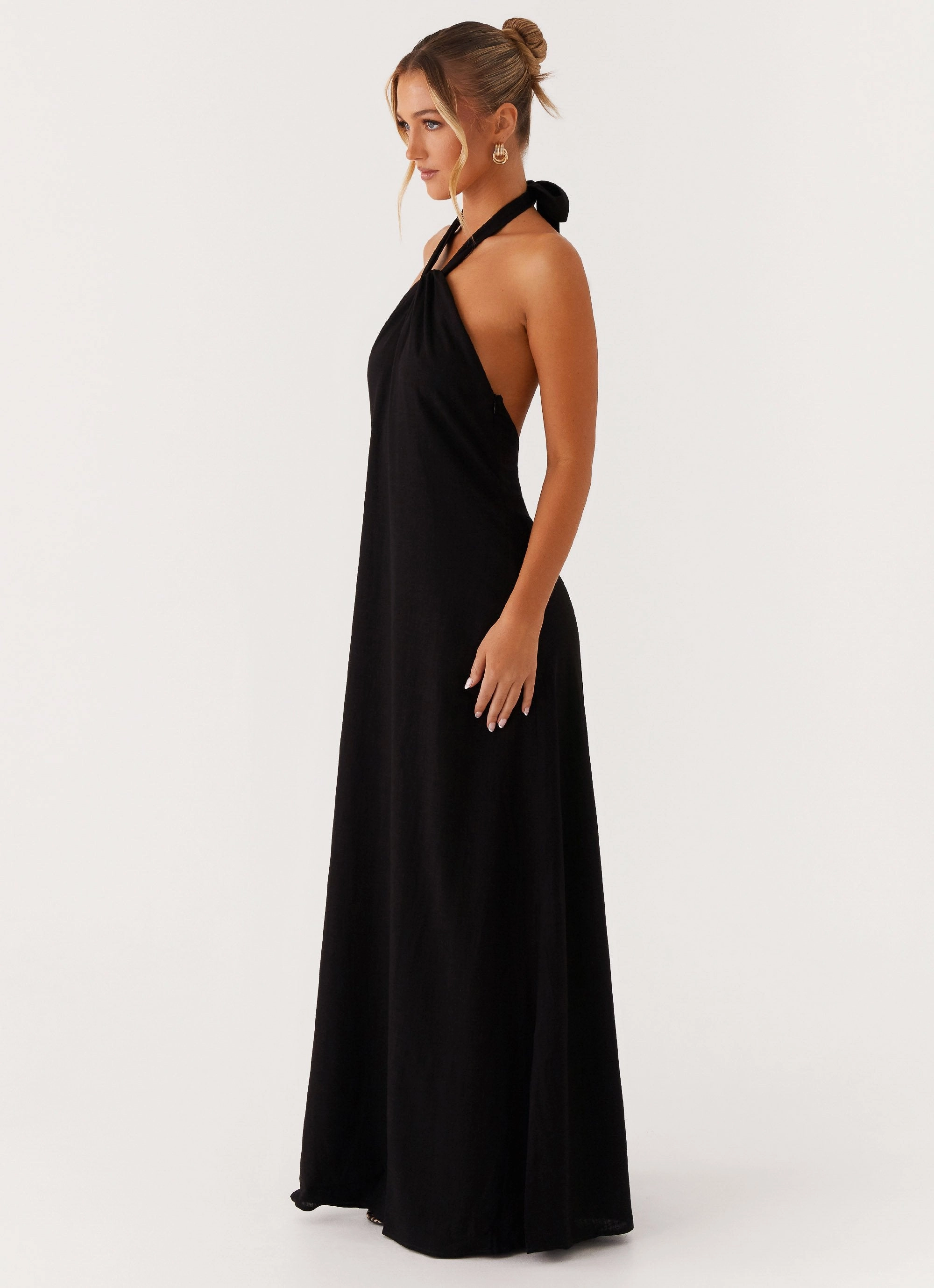 Golden Child Linen Maxi Dress - Black Versatile Layer BreathableLining
