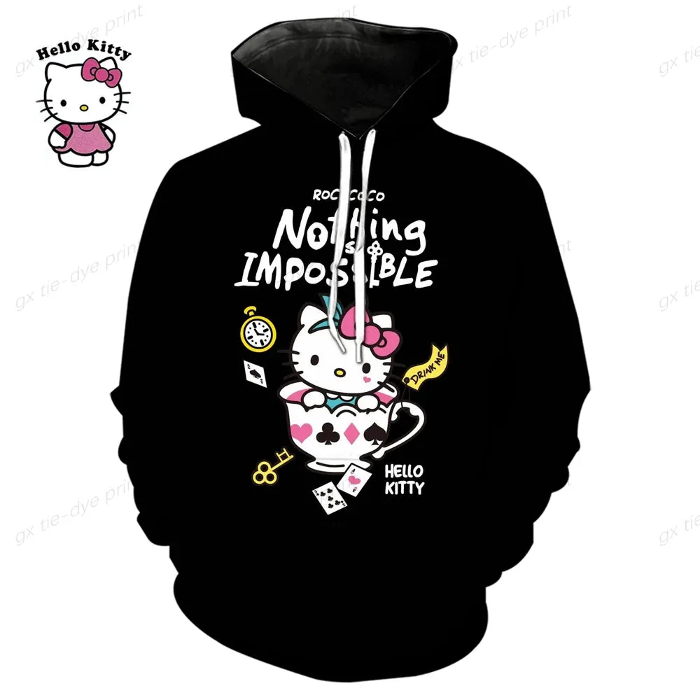 Hello Kitty 3D Printed Pullover Hoodie for Men & Women - Fashion Sweatshirt for Streetwear