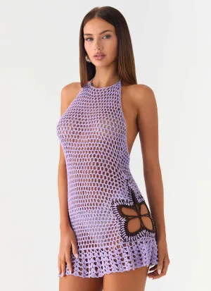 Henley Crochet Mini Dress - Lavender All weather Patterned-Fabric