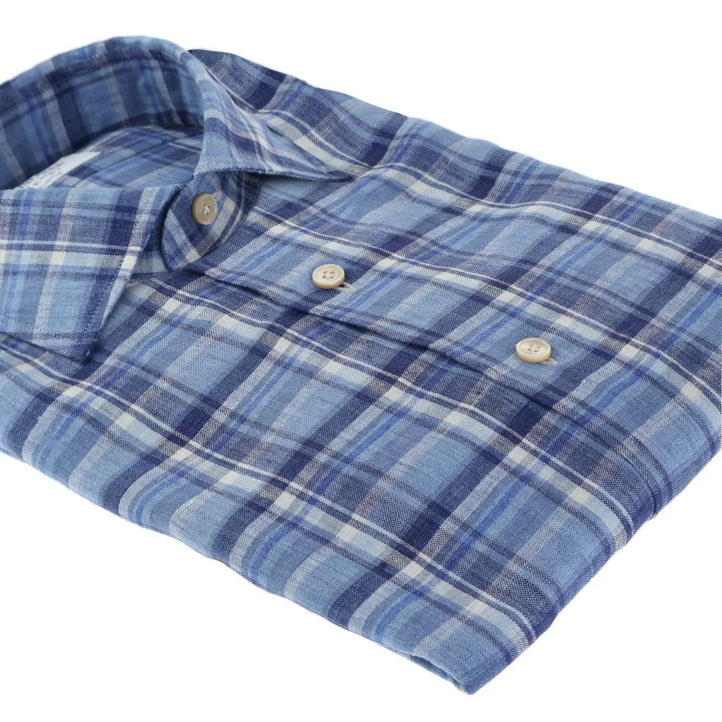 HENRY SARTORIAL X GHERARDI Long Sleeve Linen Shirt MEDIUM BLUE/NAVY/LIGHTBLUE