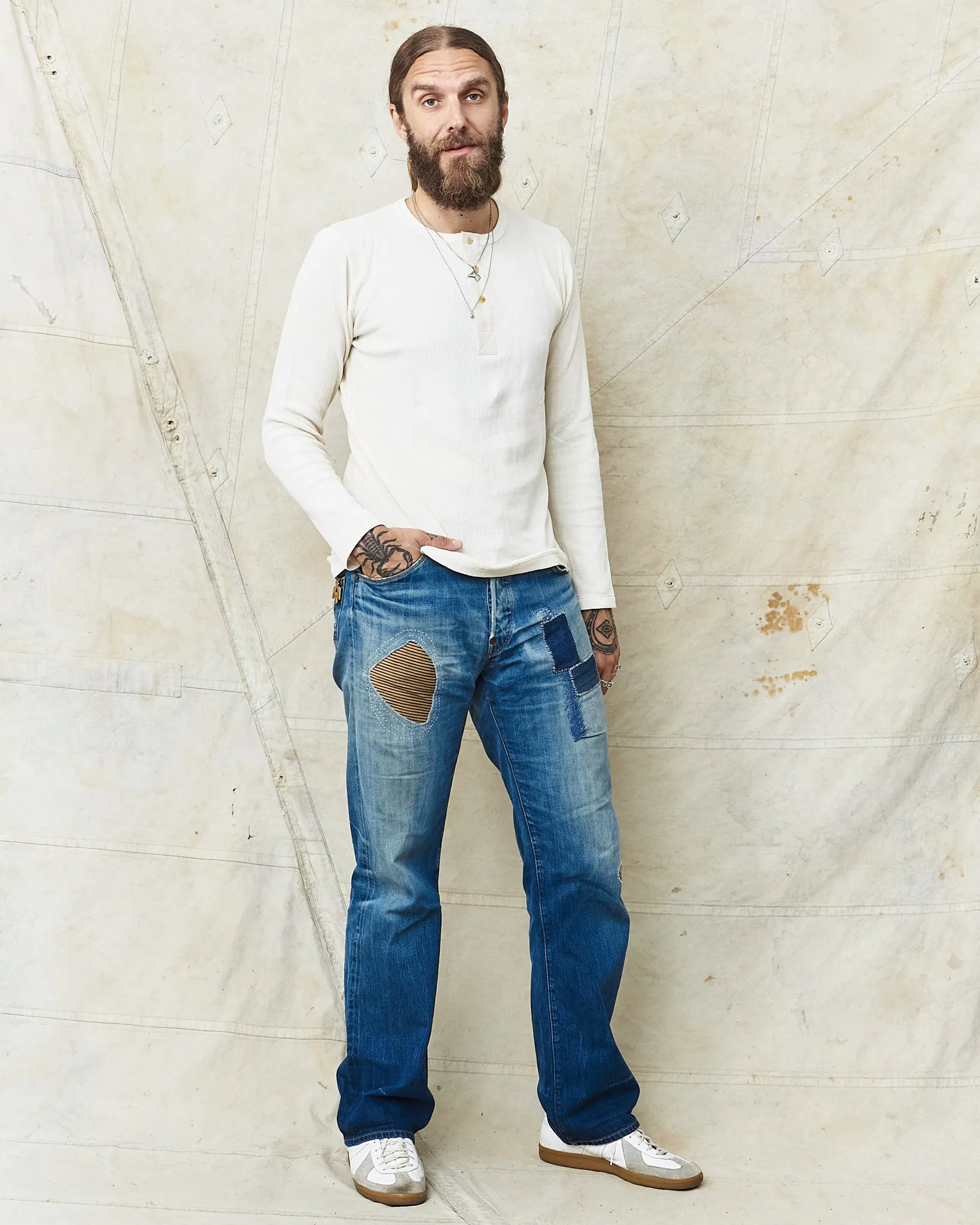 Hermansson Long Sleeve Ribbed Cotton Henley Shirt