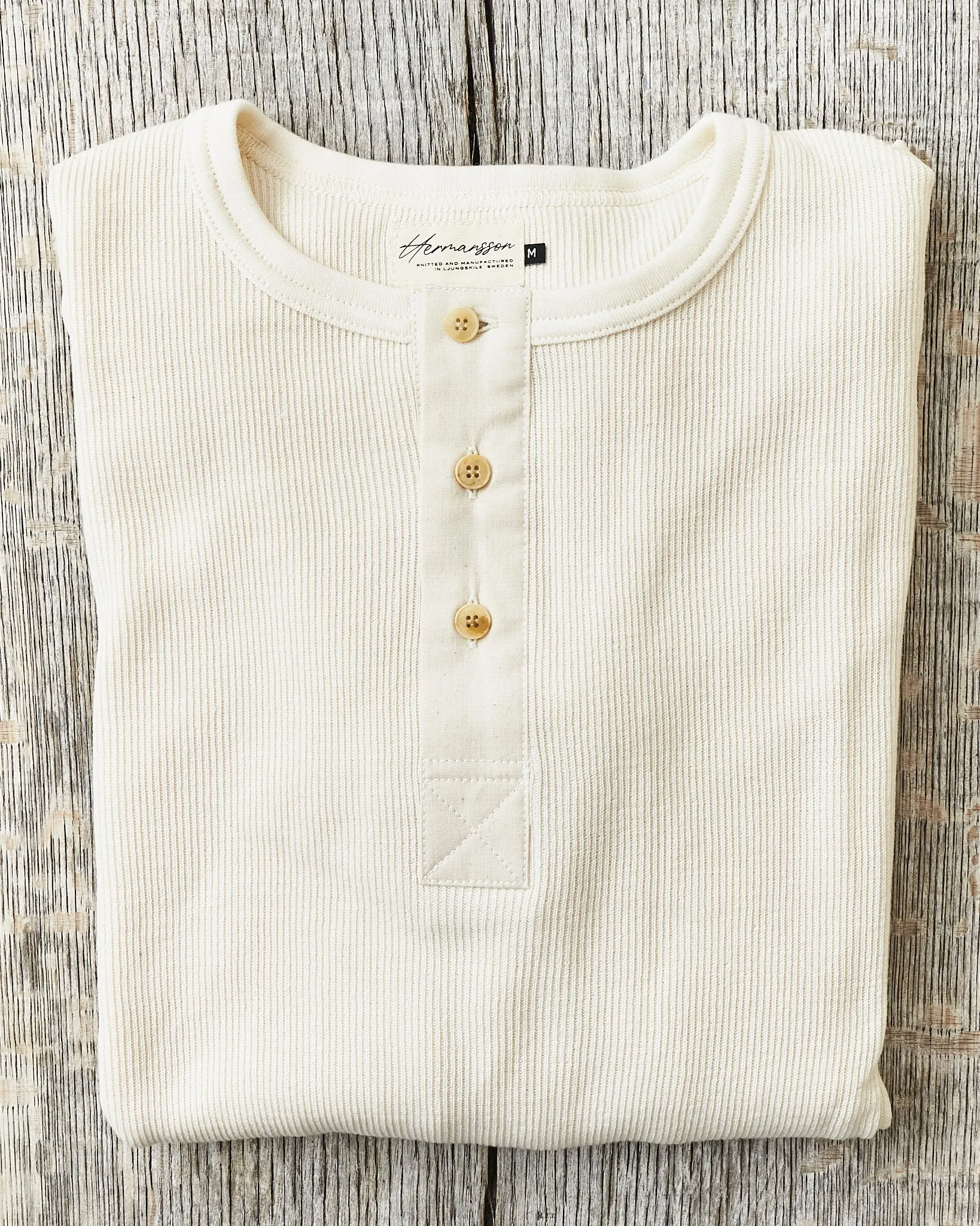 Hermansson Long Sleeve Ribbed Cotton Henley Shirt