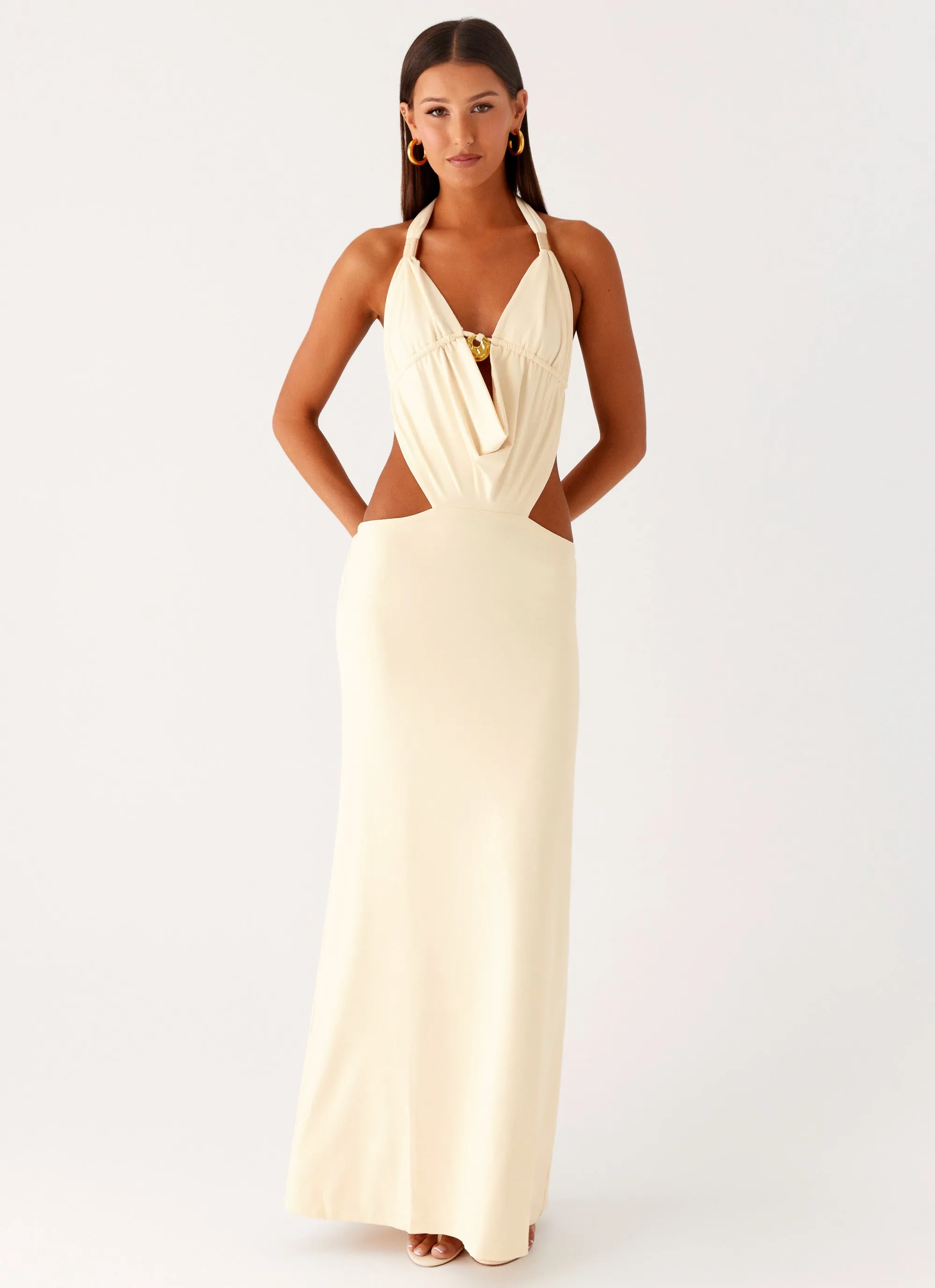 Torina Halter Maxi Dress - Lemon Trendy Vibes