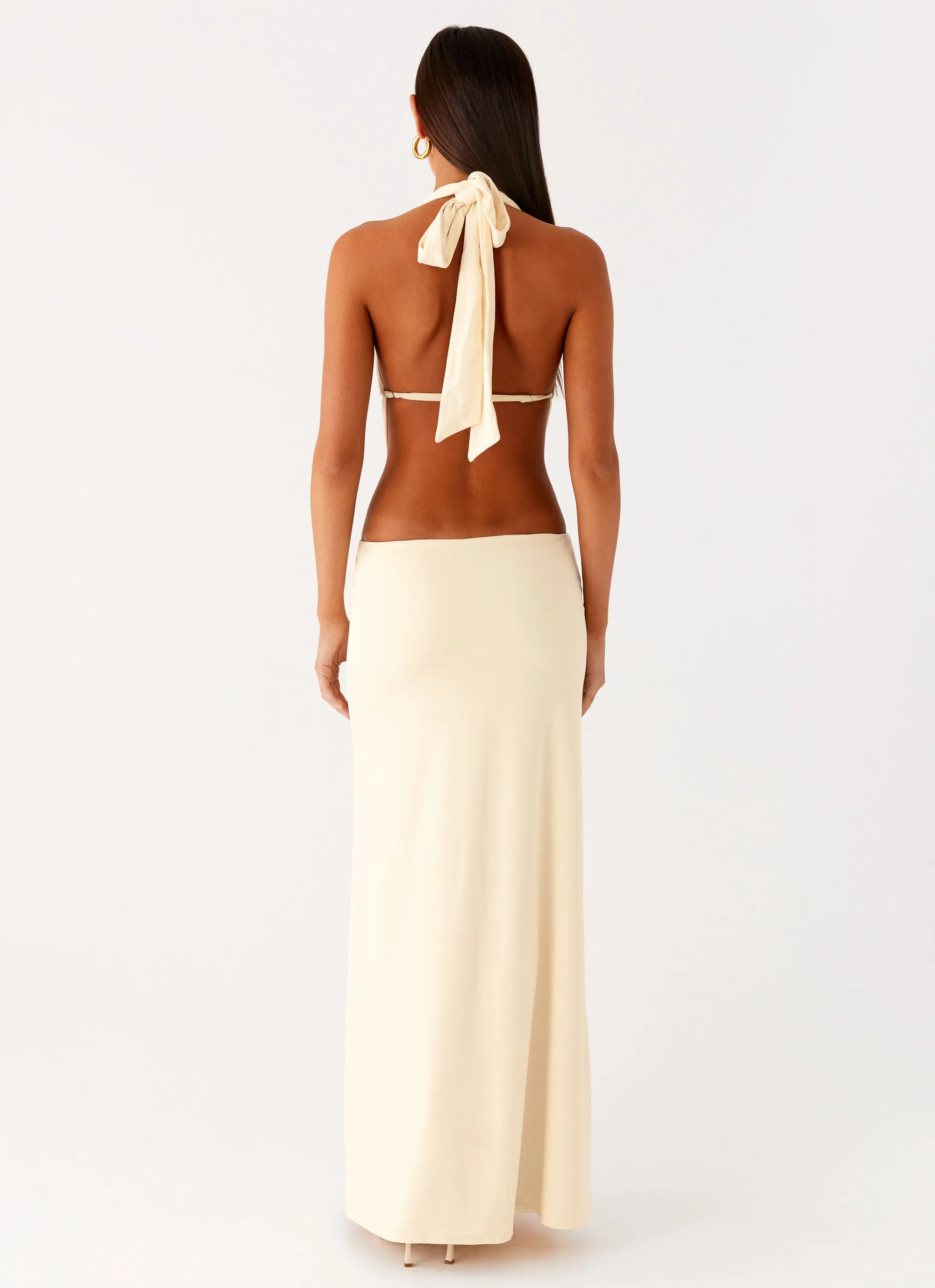 Torina Halter Maxi Dress - Lemon Pure Look V-Neck