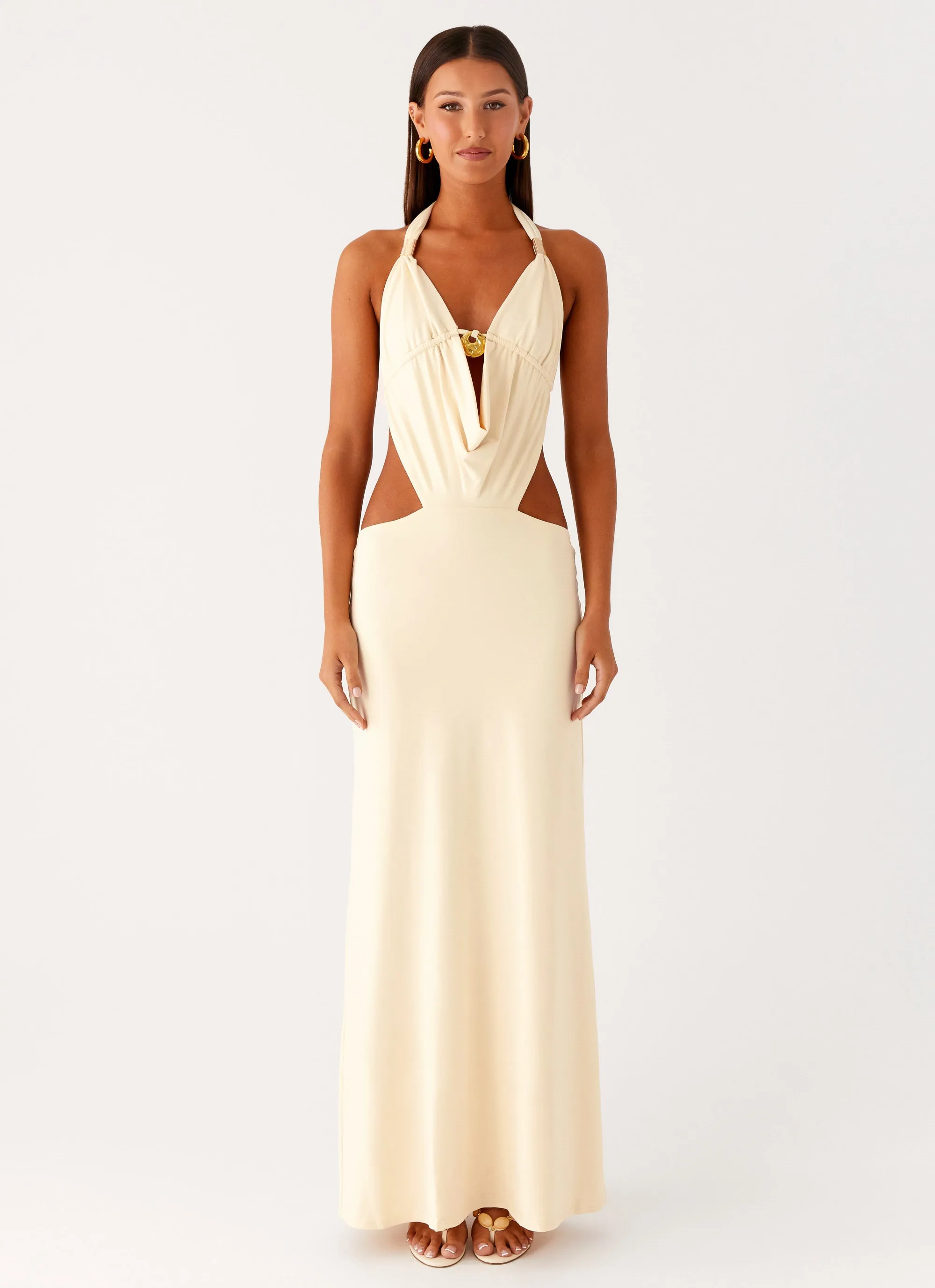Chill Wear Motion Light Torina Halter Maxi Dress - Lemon