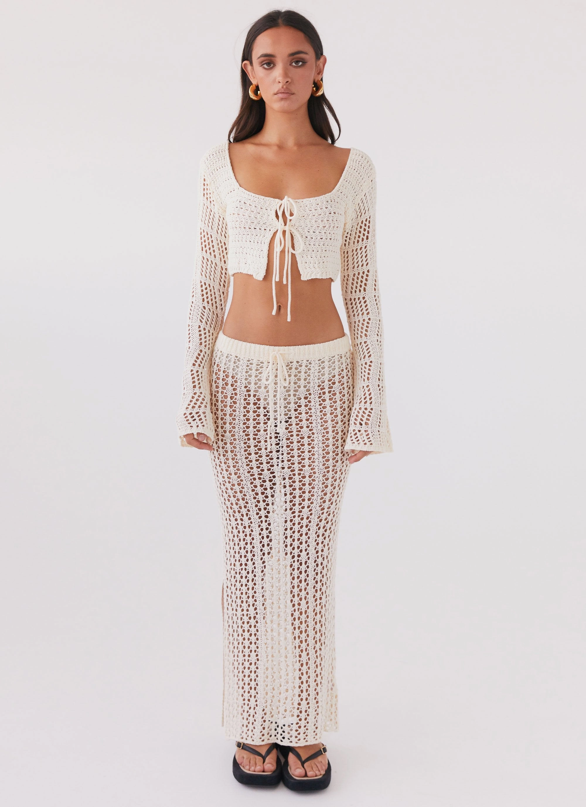 Rosalina Crochet Maxi Skirt - Natural Transitional Weather Piece