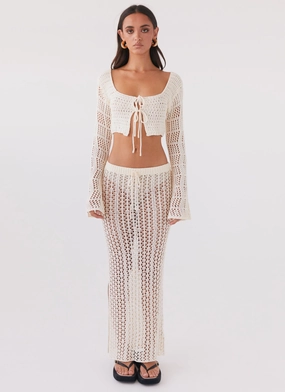 Rosalina Crochet Maxi Skirt - Natural Transitional Weather Piece