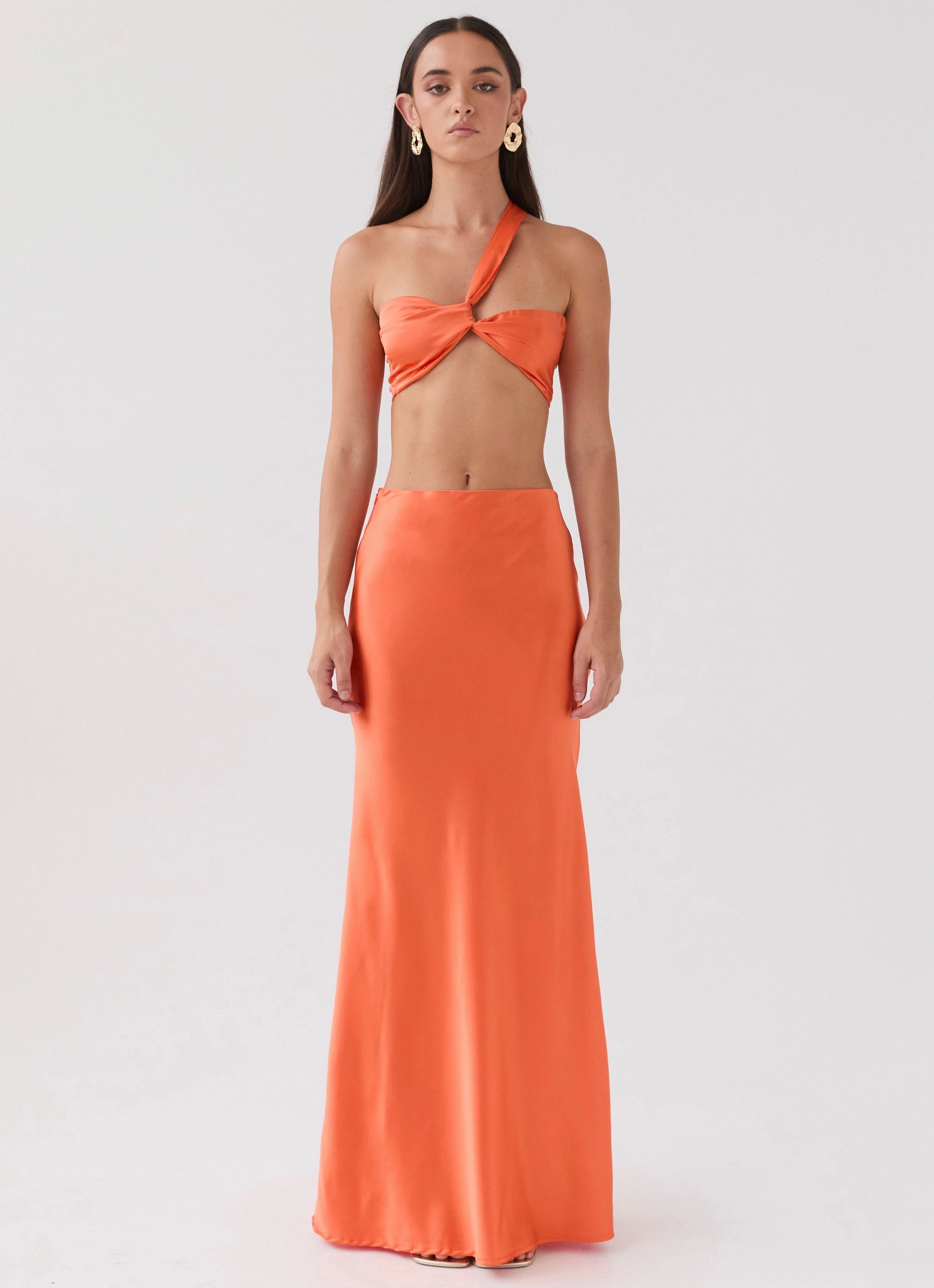 Unstructured Fit Hidden Oasis Satin Top - Tangerine