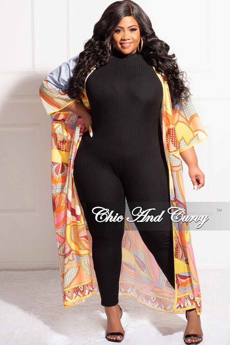 Final Sale Plus Size Duster In Orange Multi Color Design Print Odor Control Tech