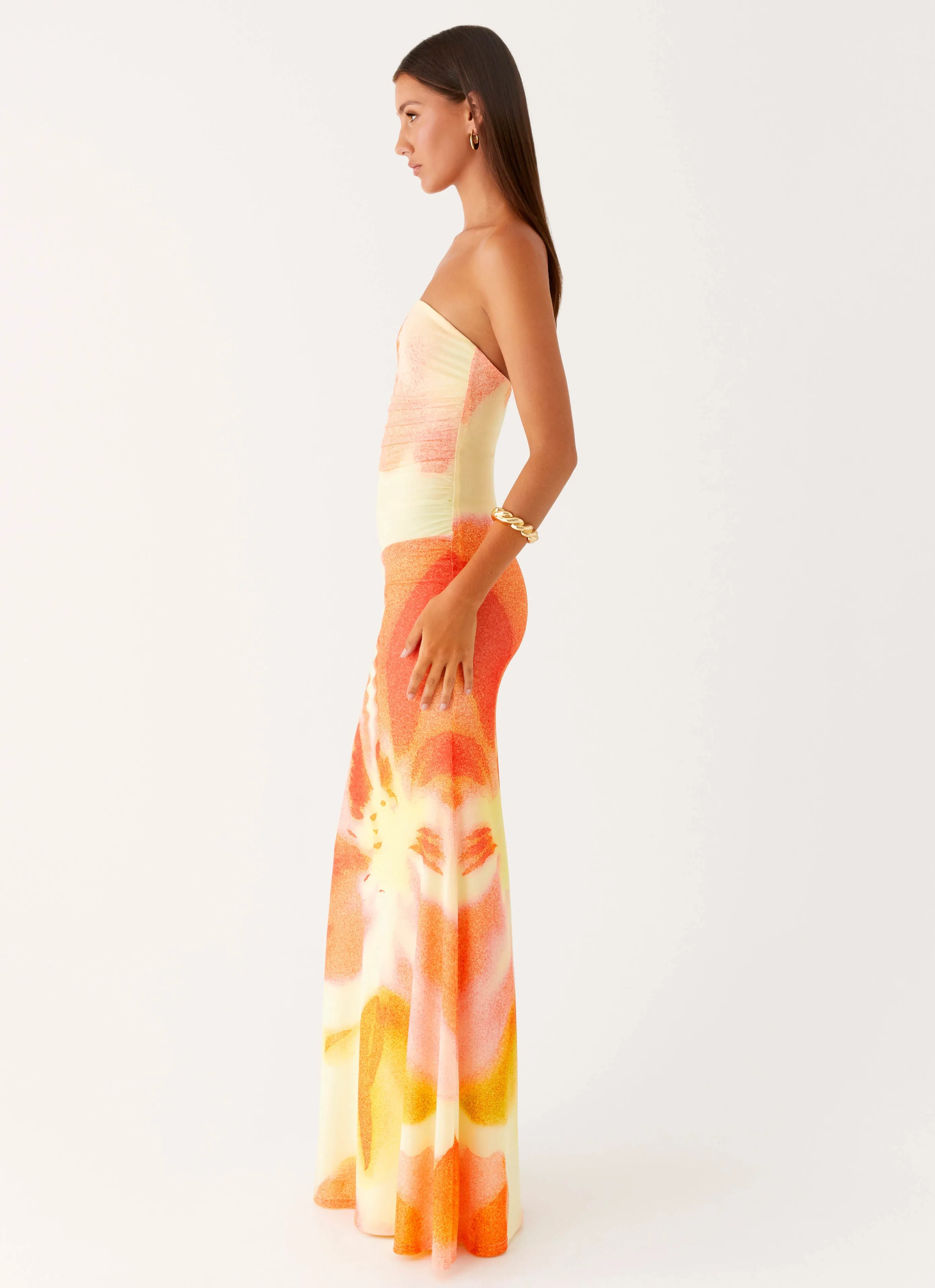 Sleek and Flattering Layer Base Iroha Strapless Maxi Dress - Mimosa Blossom