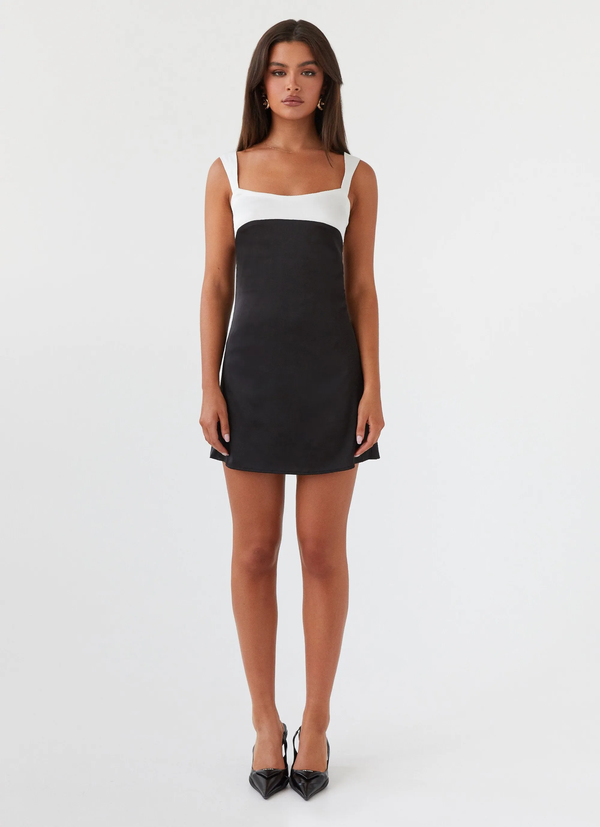 Quiet Sweet Air Layer Odette Satin Mini Dress - Onyx
