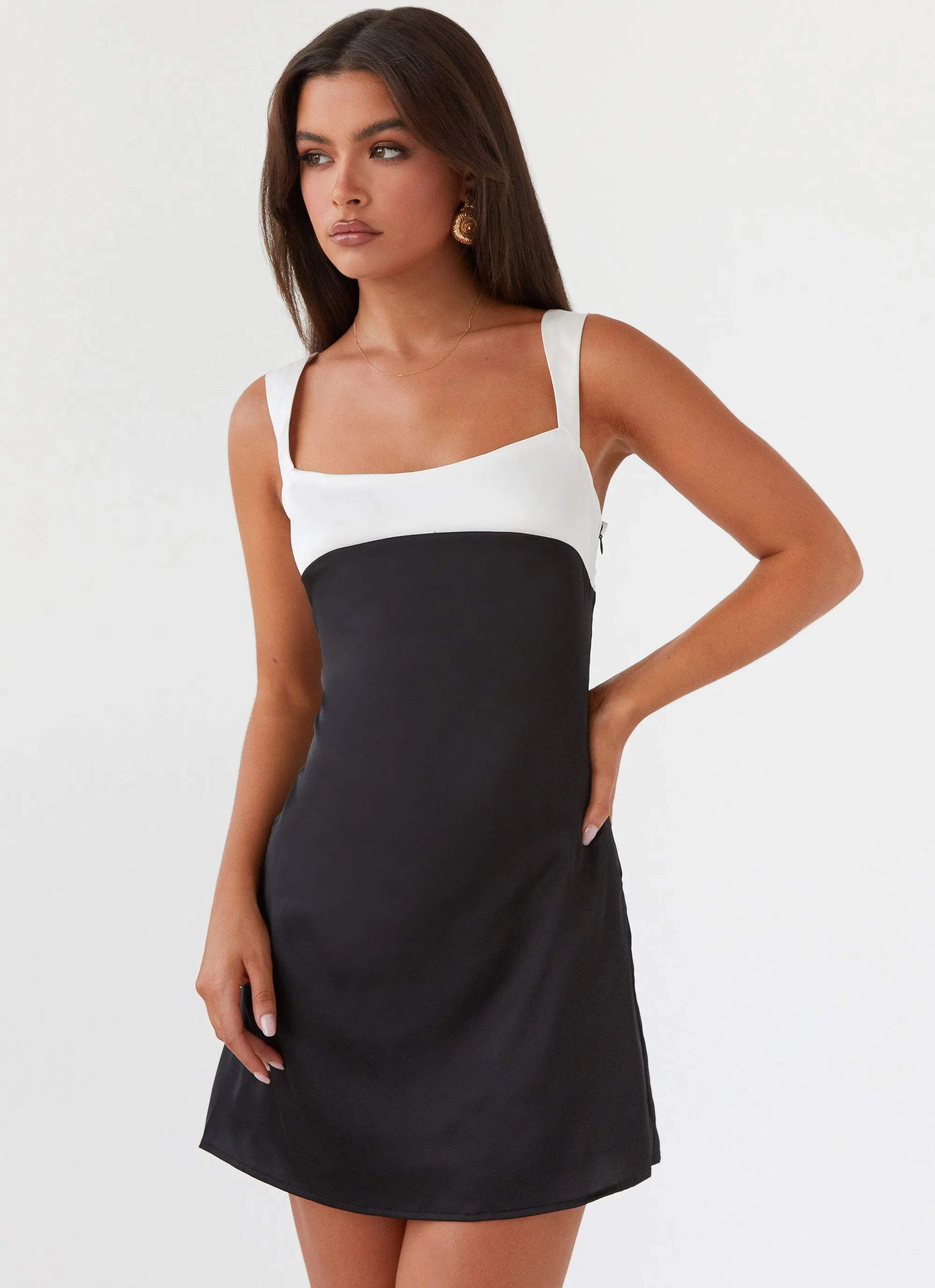 Travel-friendly Odette Satin Mini Dress - Onyx