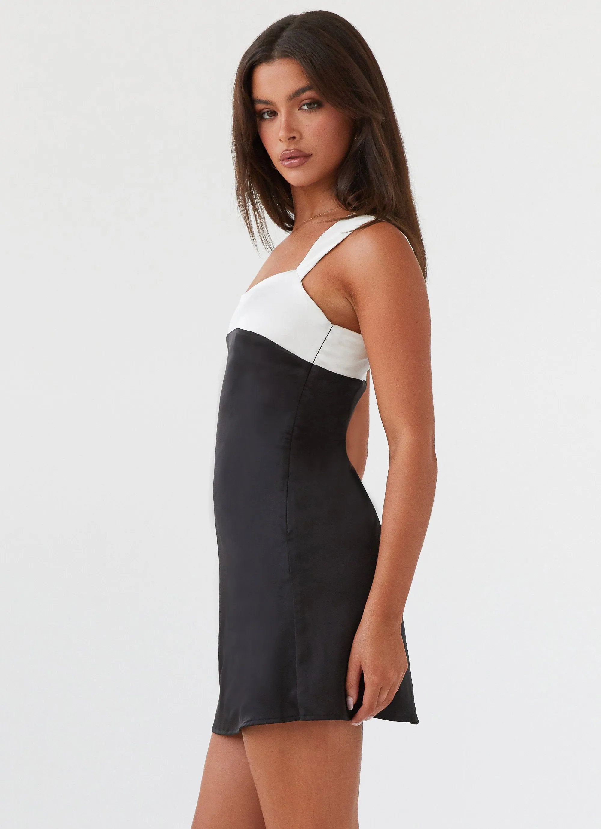 Odette Satin Mini Dress - Onyx Elegant Charm