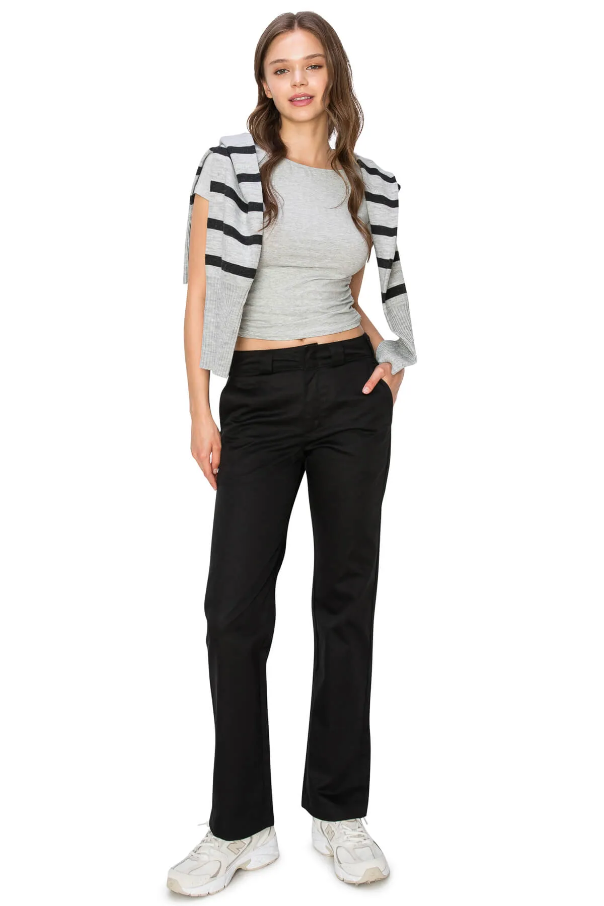 High Rise Straight Leg Work Pants - Black