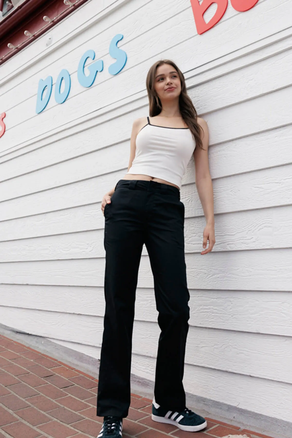 High Rise Straight Leg Work Pants - Black