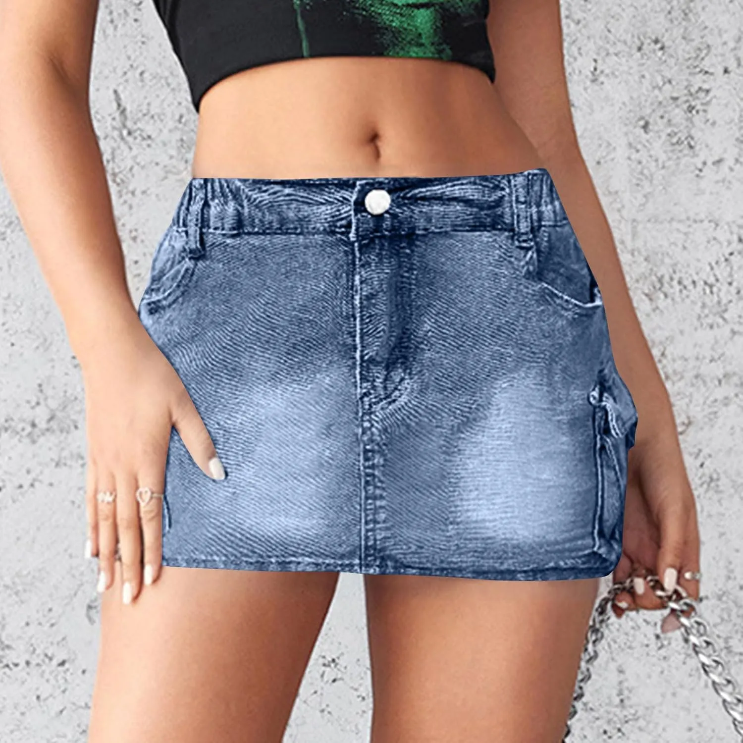 High Stretchy Cargo Skirt for Women Low Waist High Waisted Y2k Mini Jean Skirts Cute Denim Skirt with Pockets