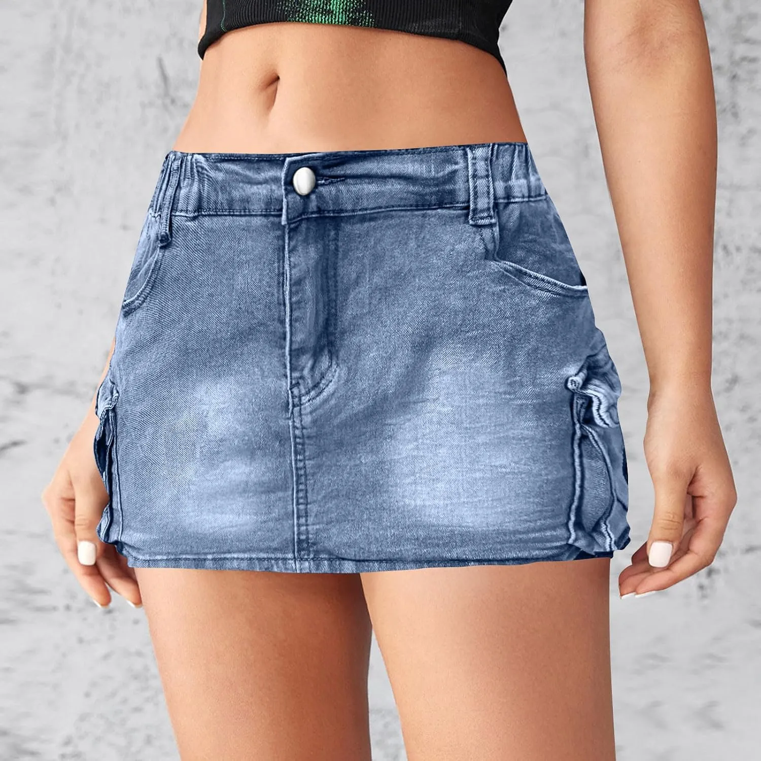 High Stretchy Cargo Skirt for Women Low Waist High Waisted Y2k Mini Jean Skirts Cute Denim Skirt with Pockets