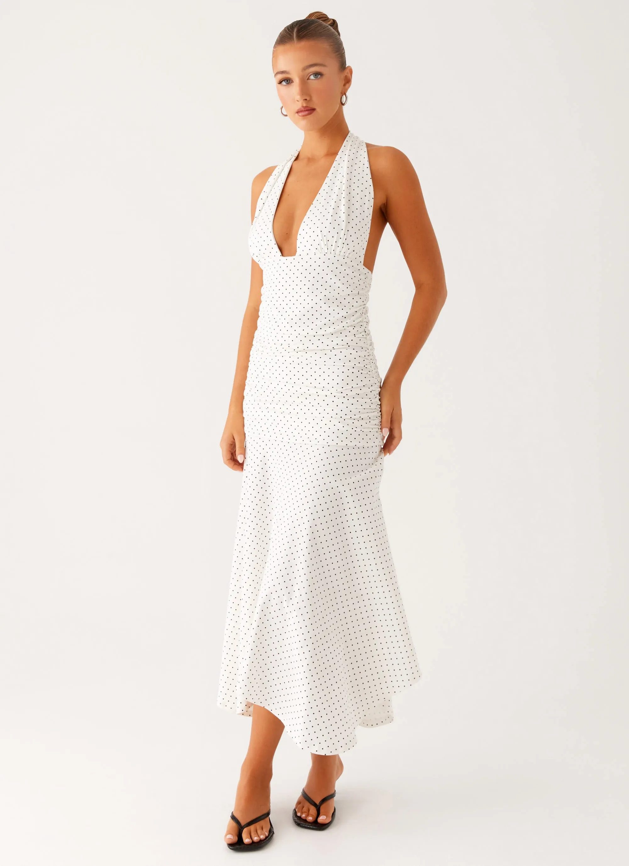 Work Mood Grettana Halter Neck Midi Dress - White Polka Dot