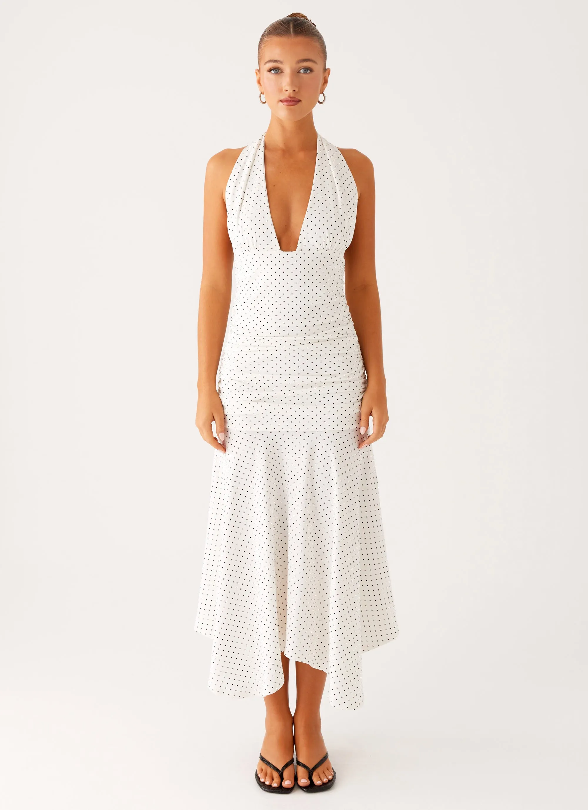 Grettana Halter Neck Midi Dress - White Polka Dot Go To Wear