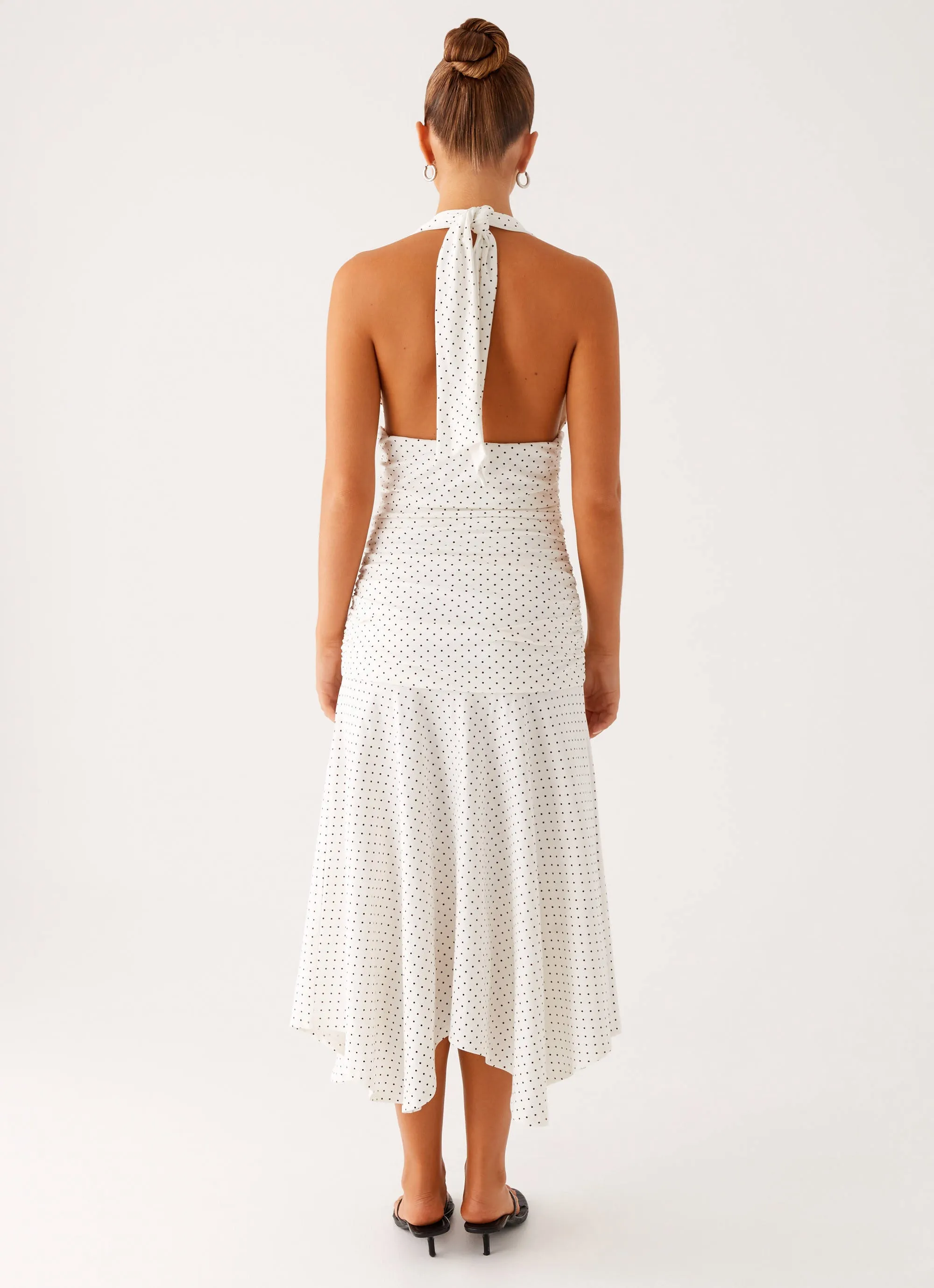 Grettana Halter Neck Midi Dress - White Polka Dot Cool Layers