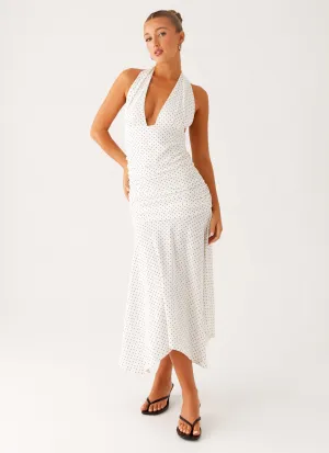 Cozy Texture Pure Piece Grettana Halter Neck Midi Dress - White Polka Dot
