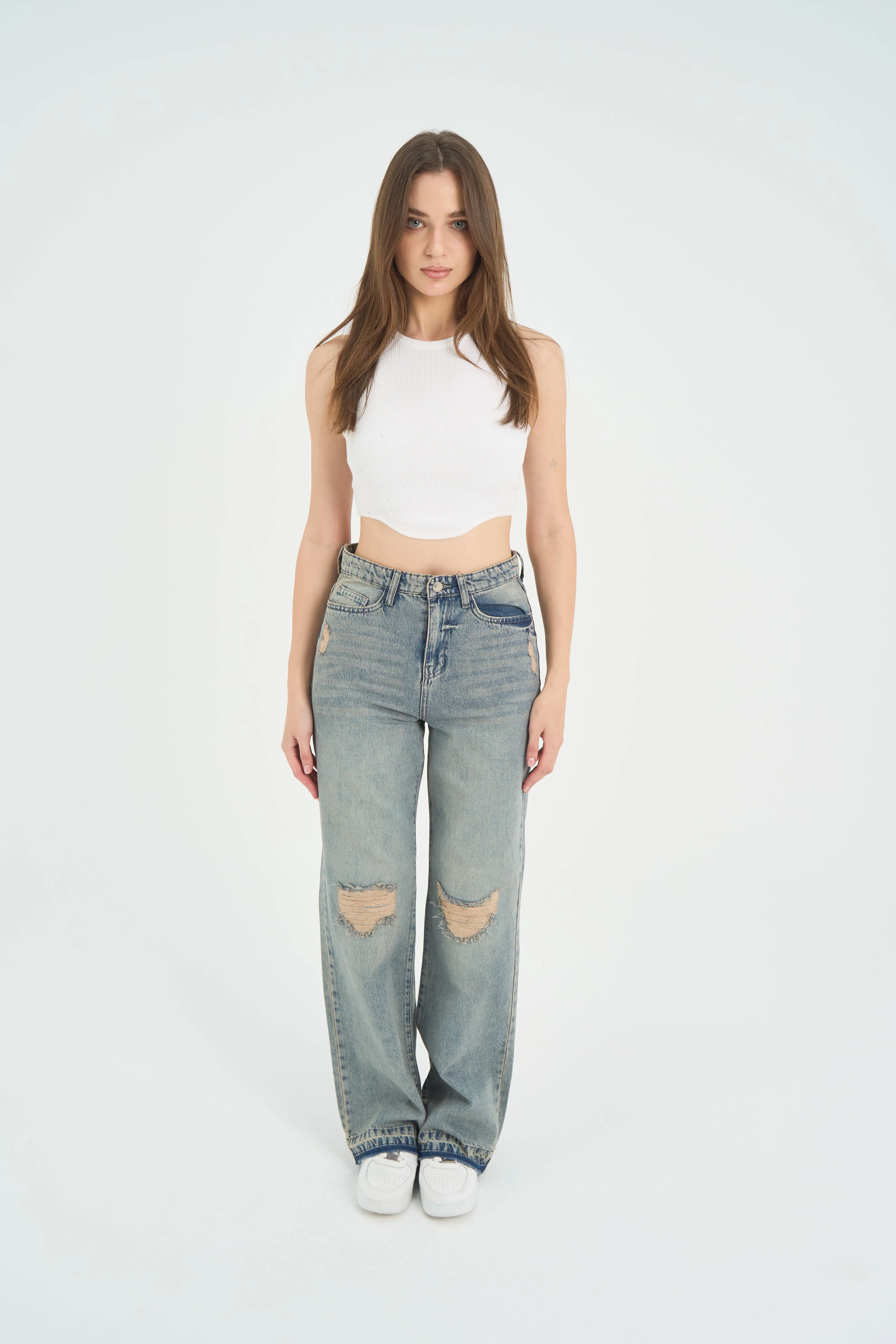 High-Waist Light Wash Straight Leg Jeans