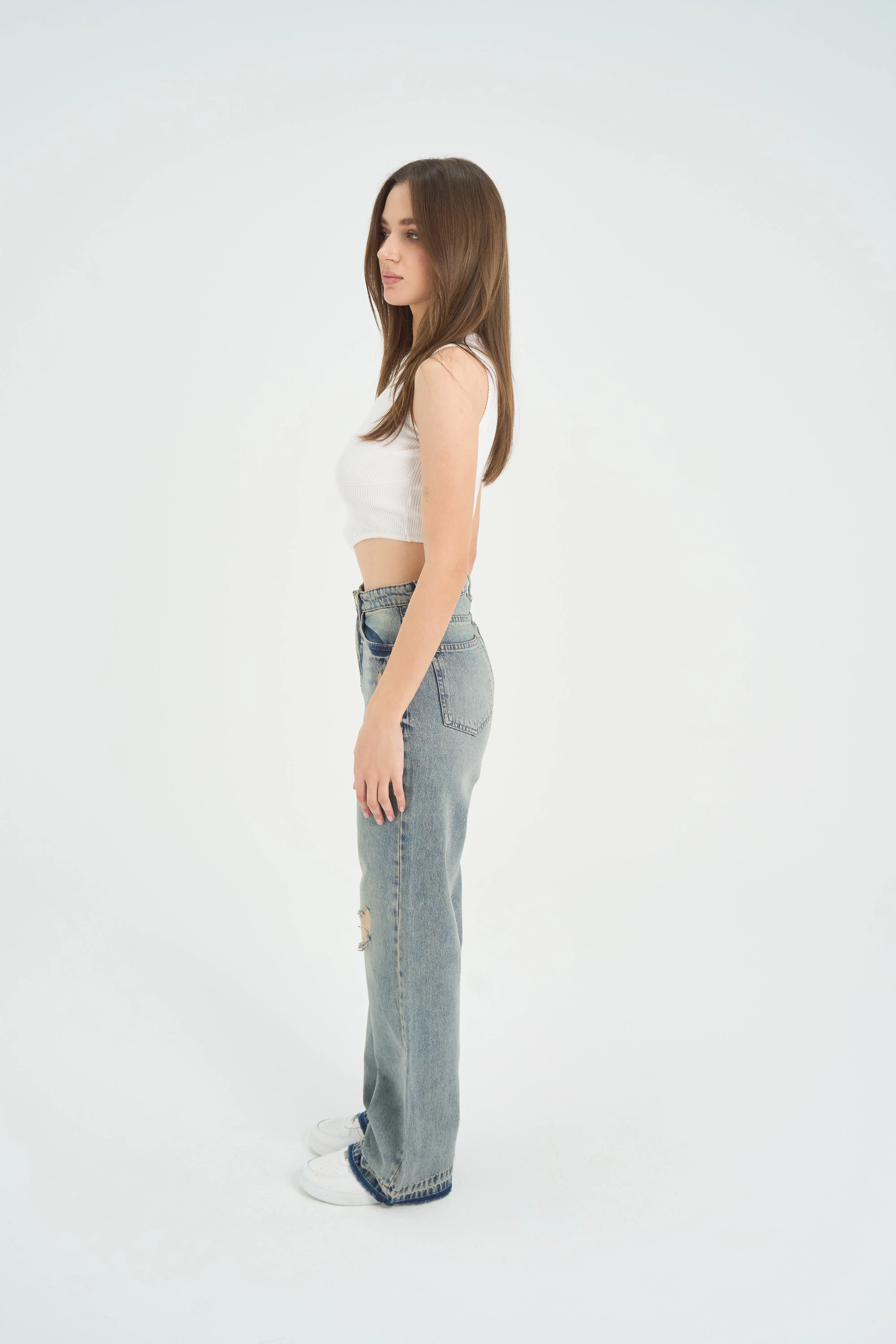High-Waist Light Wash Straight Leg Jeans