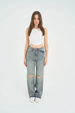 High-Waist Light Wash Straight Leg Jeans
