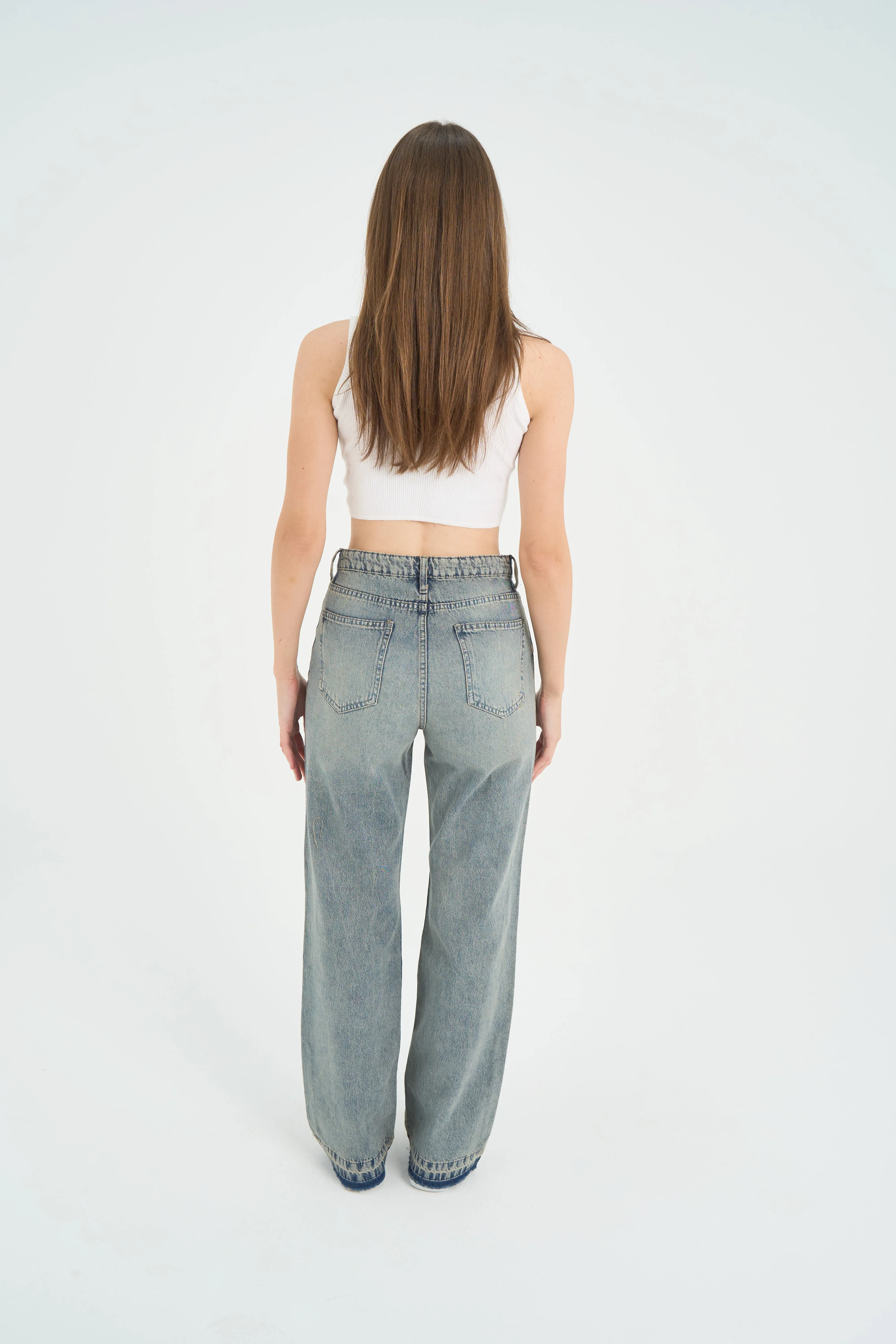 High-Waist Light Wash Straight Leg Jeans
