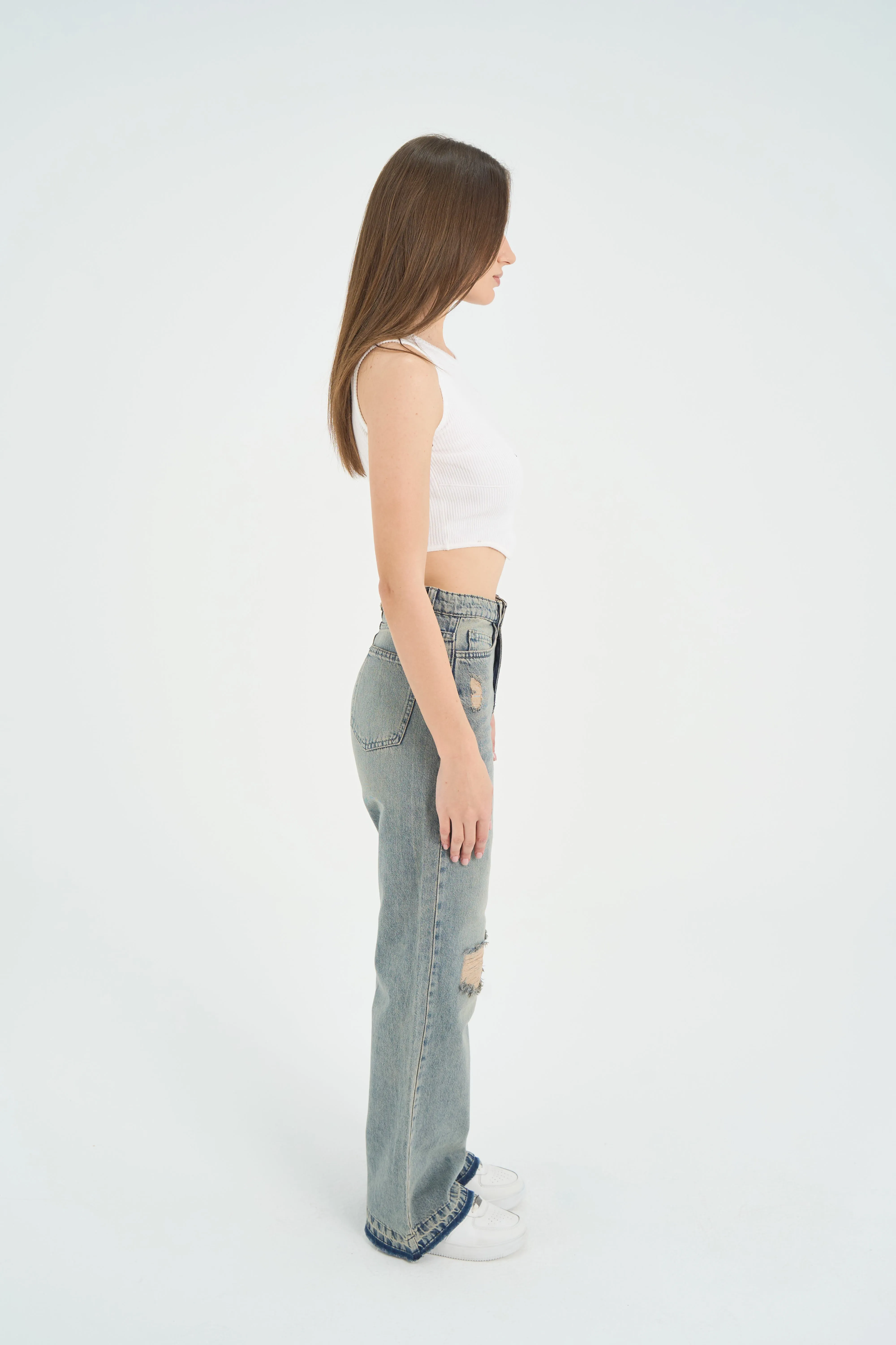 High-Waist Light Wash Straight Leg Jeans