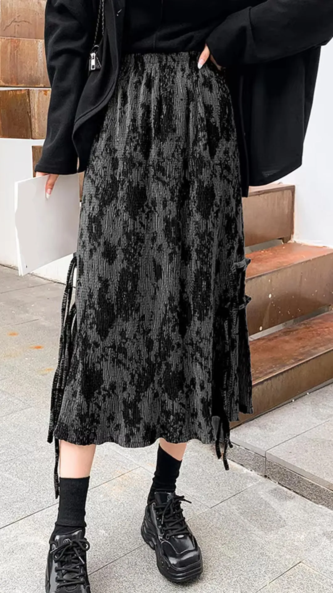 High Waist Tie Dye Pattern Long Corduroy Skirts