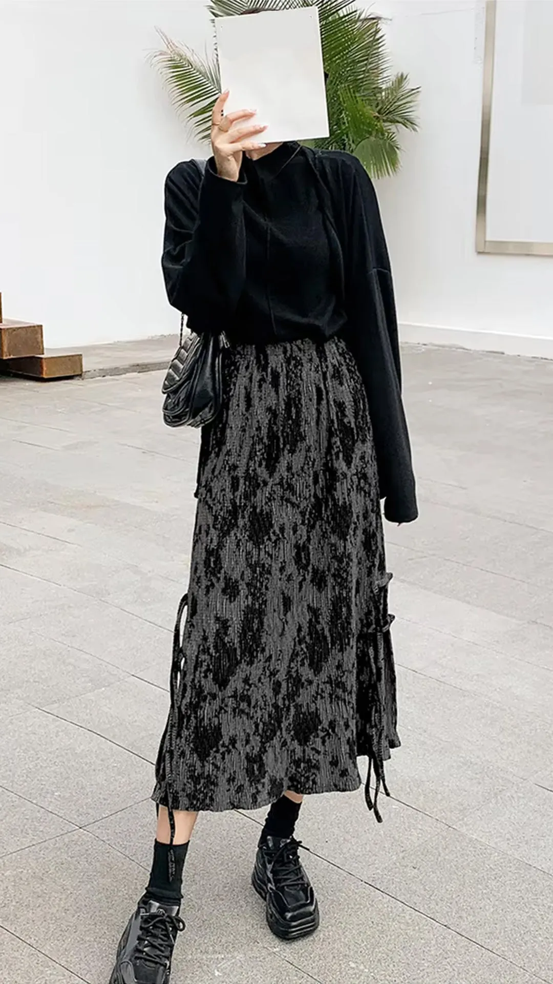 High Waist Tie Dye Pattern Long Corduroy Skirts