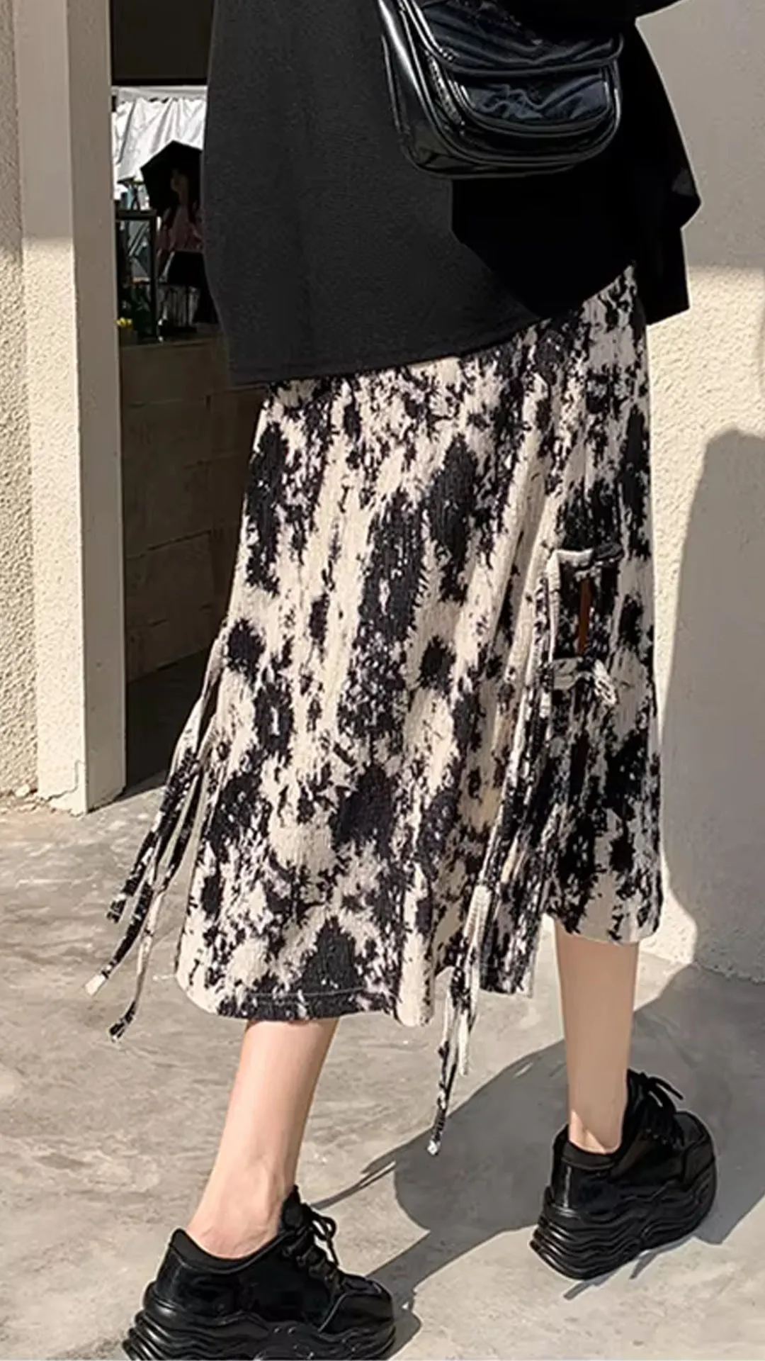 High Waist Tie Dye Pattern Long Corduroy Skirts