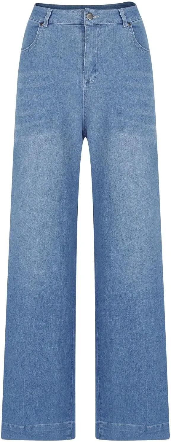 High Waisted Jeans for Women Lightweight Loose Ankle Jeans Trendy Straight Leg Denim Pants Baggy Wide Leg Jeans