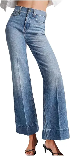 High Waisted Jeans for Women Lightweight Loose Ankle Jeans Trendy Straight Leg Denim Pants Baggy Wide Leg Jeans