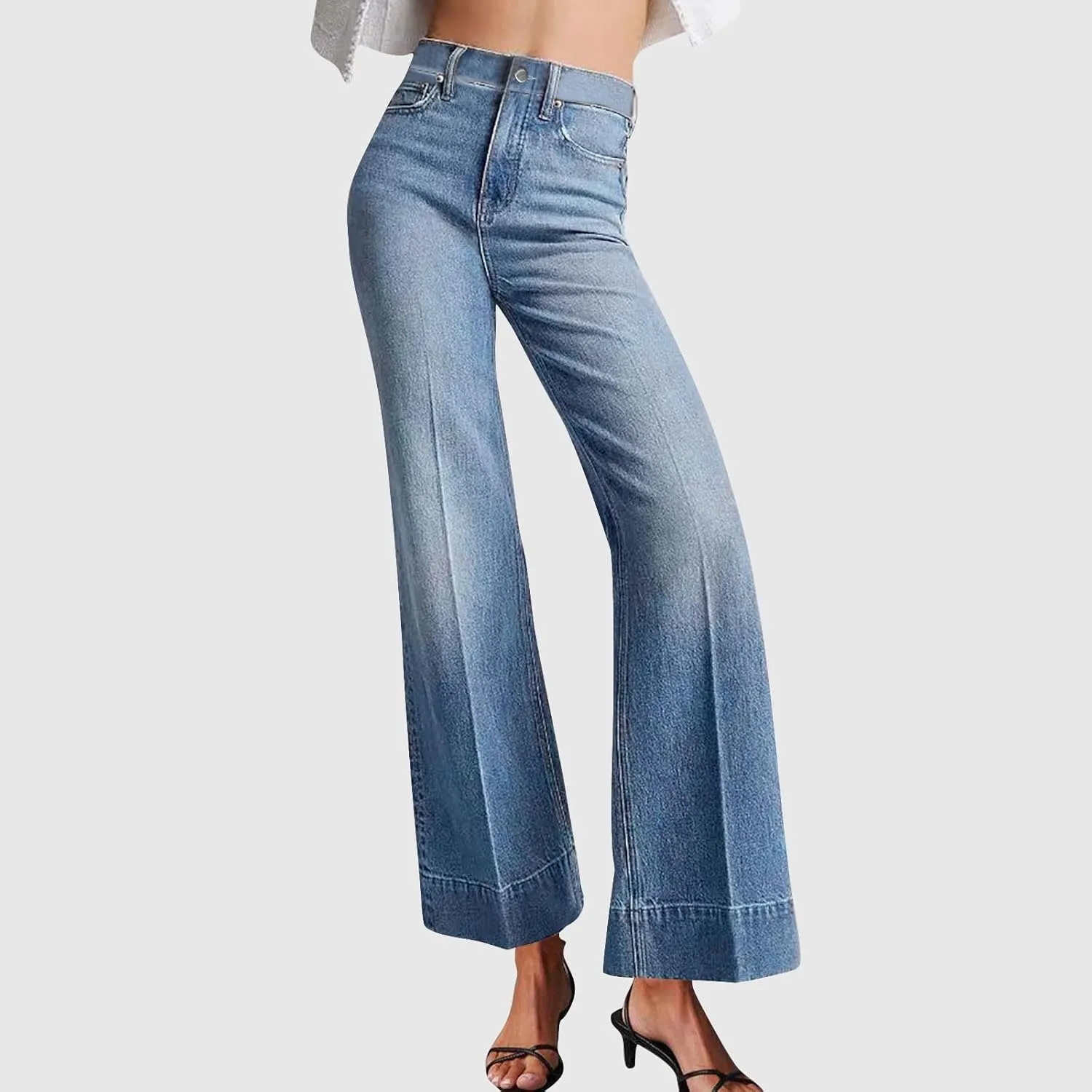 High Waisted Jeans for Women Lightweight Loose Ankle Jeans Trendy Straight Leg Denim Pants Baggy Wide Leg Jeans