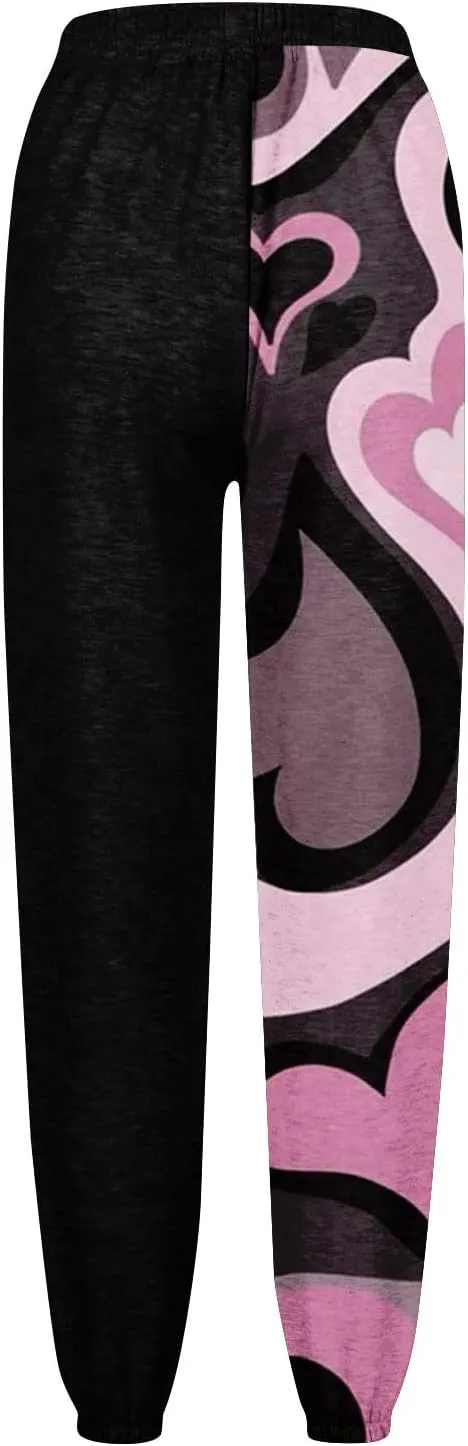 High Waisted Pants for Women Petite Colorblock Sweatpant Drawstring Gradient Bottom High Waist Jogger Lounge Trousers
