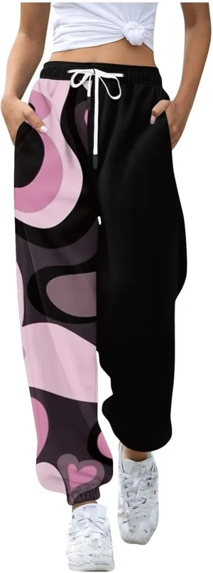 High Waisted Pants for Women Petite Colorblock Sweatpant Drawstring Gradient Bottom High Waist Jogger Lounge Trousers