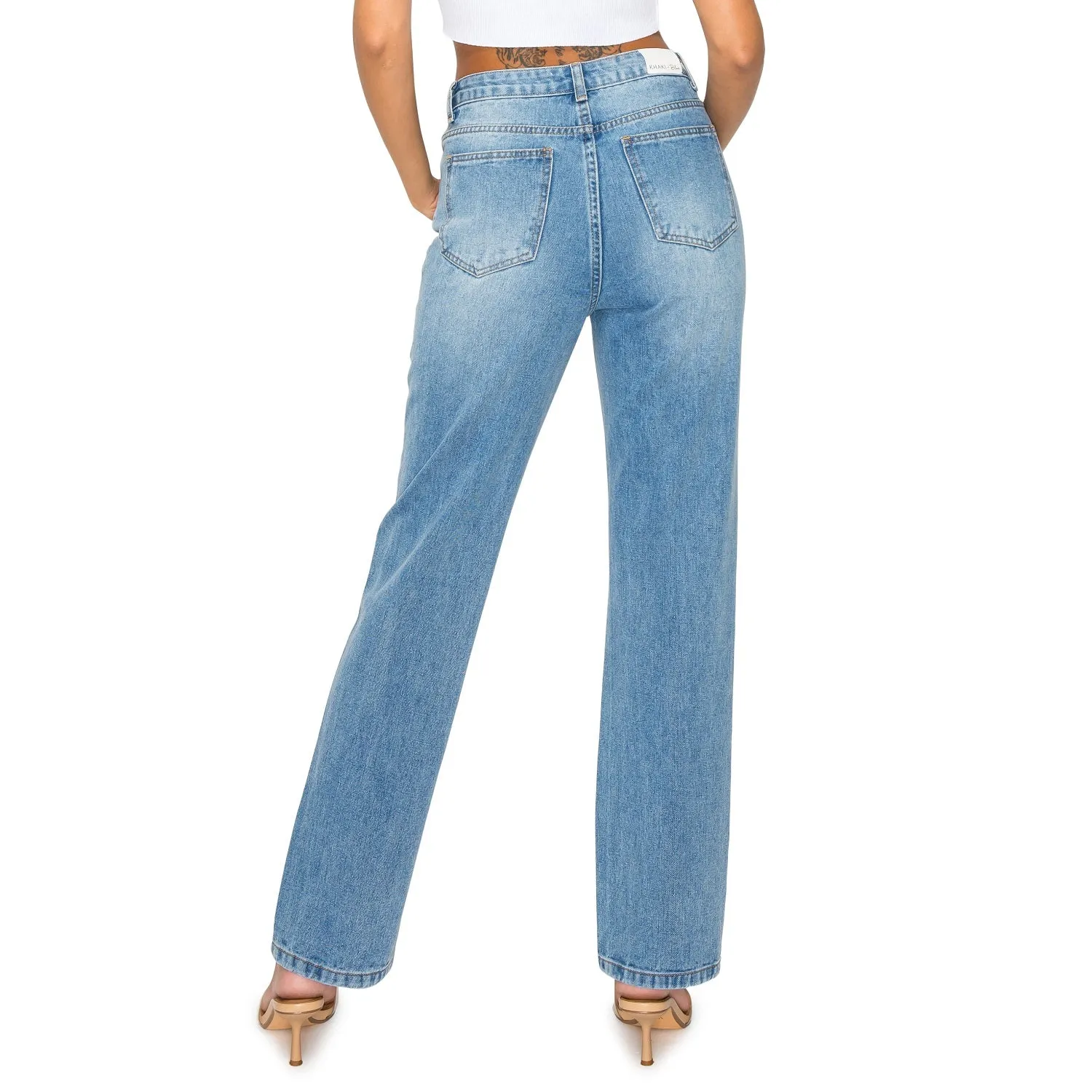 High Waisted Straight Leg Jeans - Medium Wash