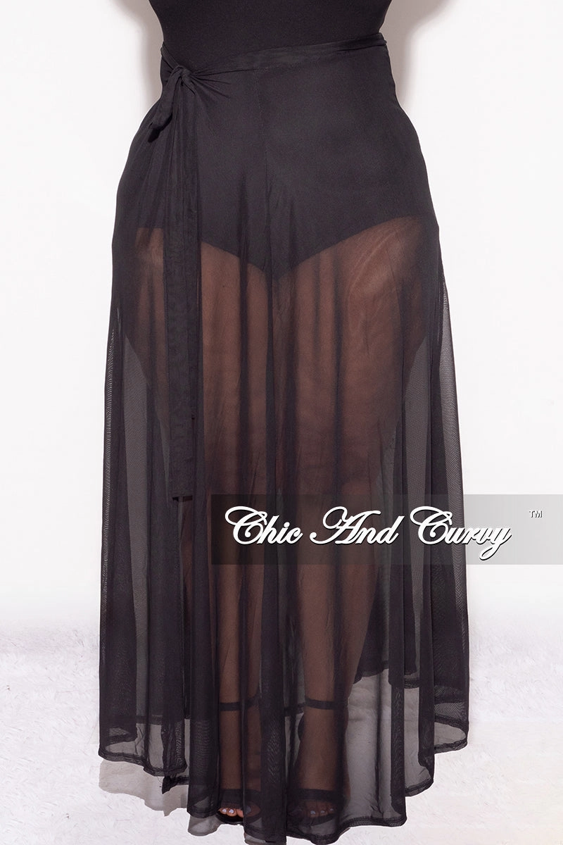 Final Sale Plus Size Mesh Skirt Cover Up in Black Light Design Low Bulk Design
