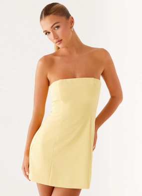 Metallic-Shine Layer Safe Honey Bow Mini Dress - Yellow