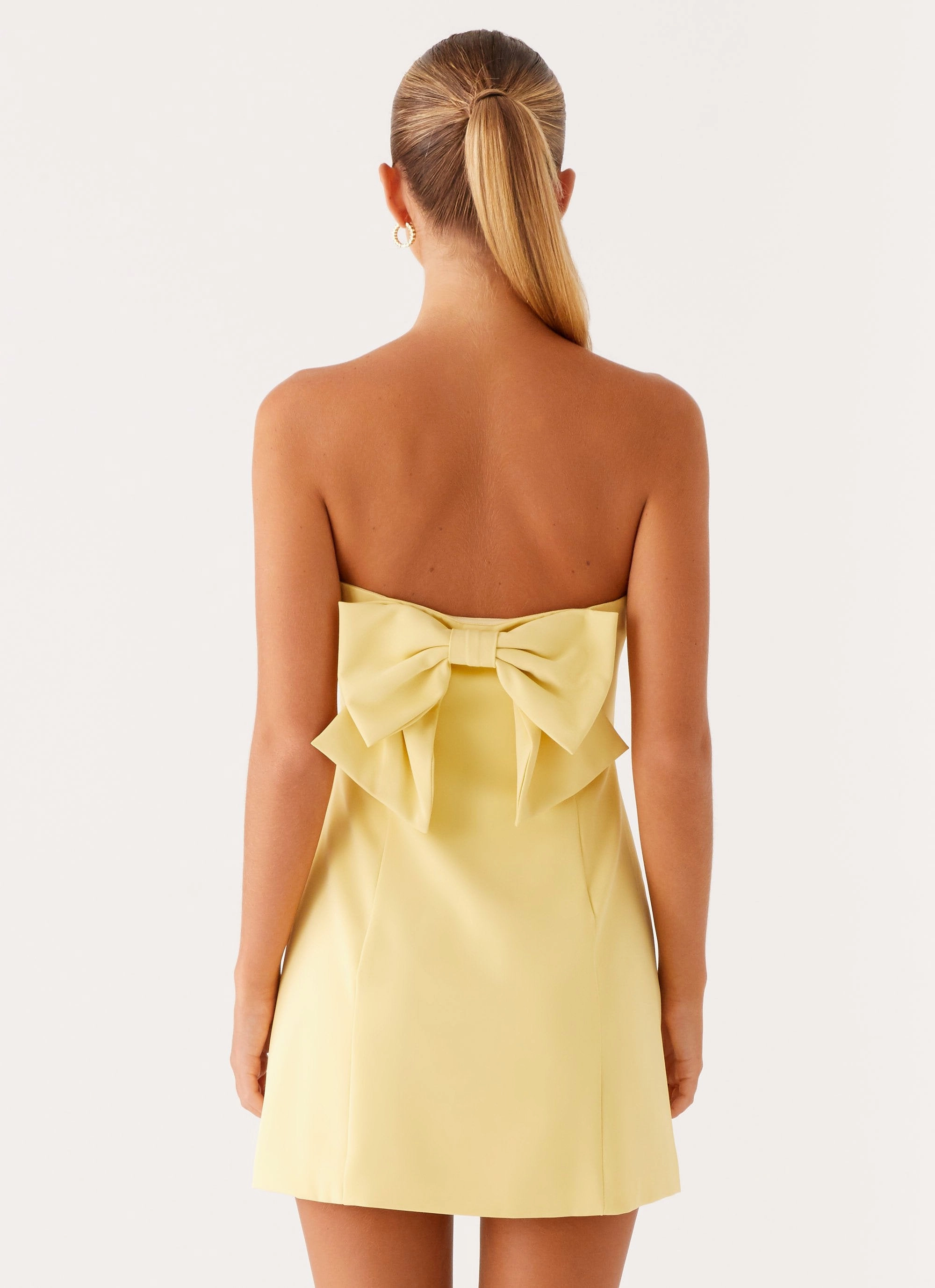 Honey Bow Mini Dress - Yellow Theater-Night Linen Love