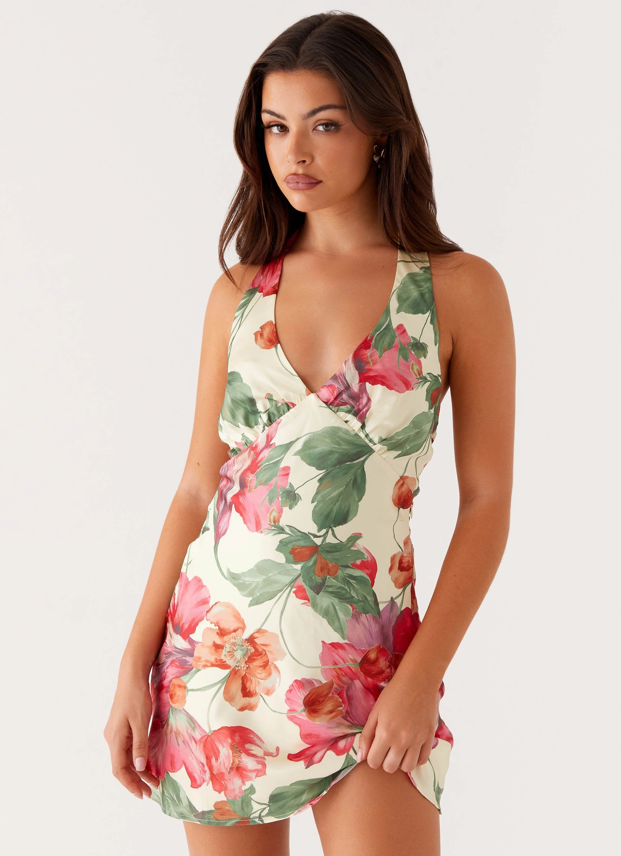 Heavy Hearted Mini Dress - Yellow Floral Matte Look Vibrant Movement