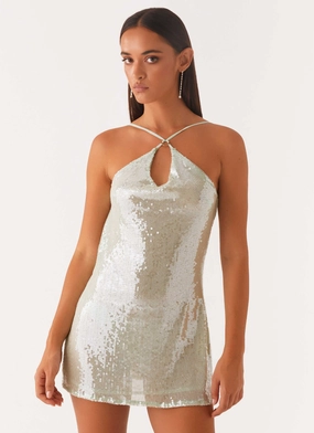 Texture Rich Radiant Energy Cowl Back Mini Dress - Mint