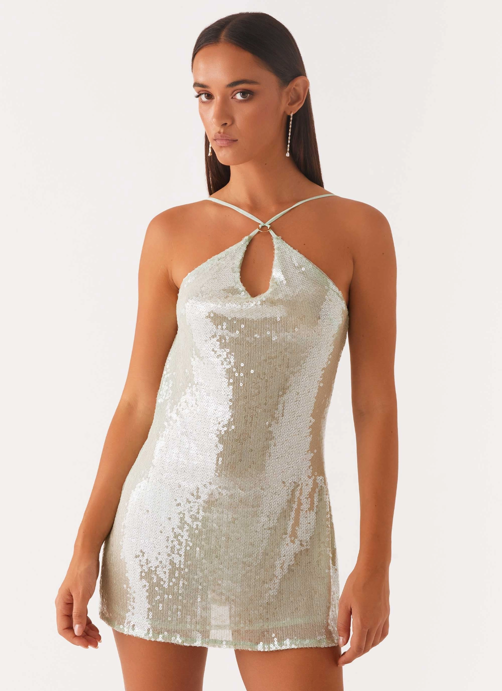 Texture Rich Radiant Energy Cowl Back Mini Dress - Mint