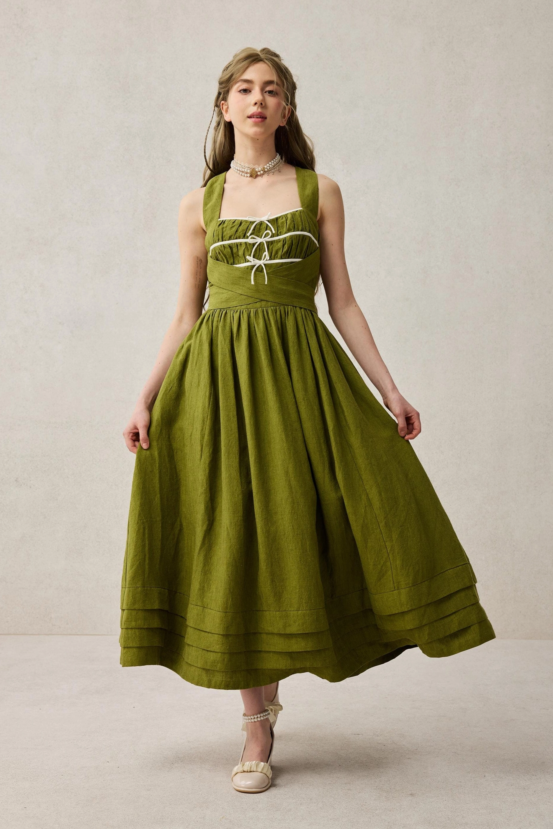Chloris 19 |cross back linen dress Quick Wear
