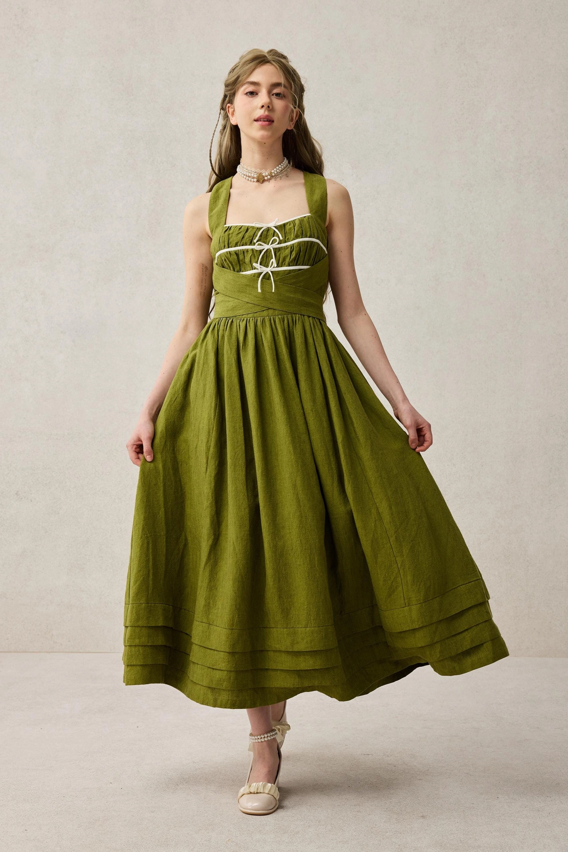 Movement Support Stretch Comfort Chloris 19 |cross back linen dress