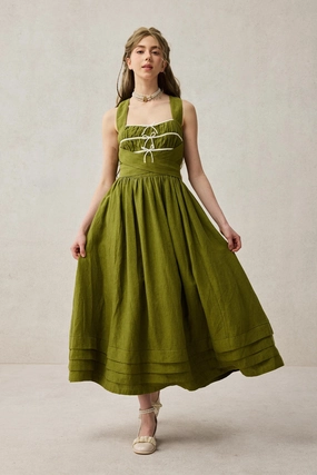 Chloris 19 |cross back linen dress No Irritation Seams Flexible Material