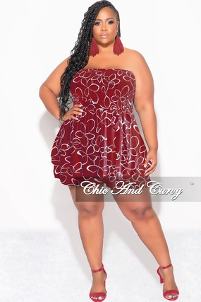 Final Sale Plus Size Strapless Romper in Burgundy & Ivory Print Anti Pilling Treatment